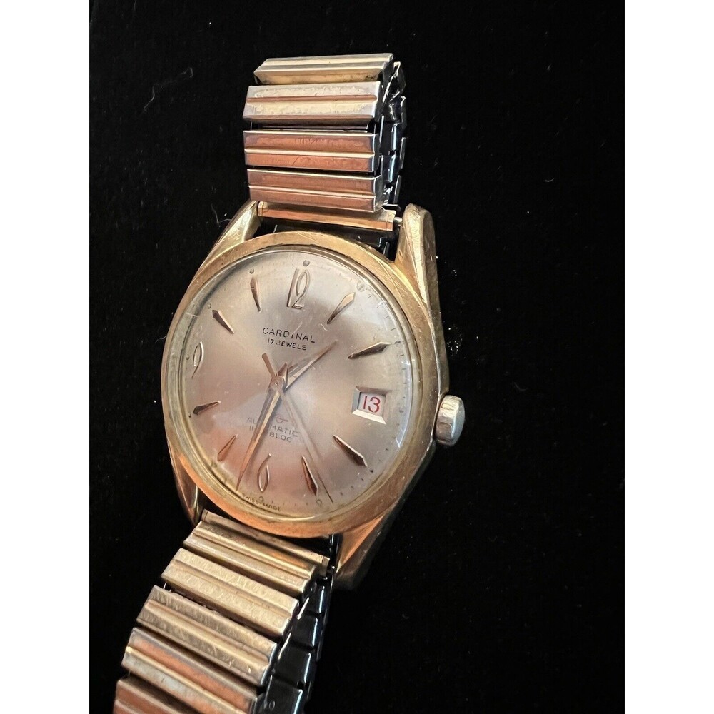 VINTAGE CARDINAL 17 JEWELS GOLD AUTOMATIC MEN'S WATCH Working